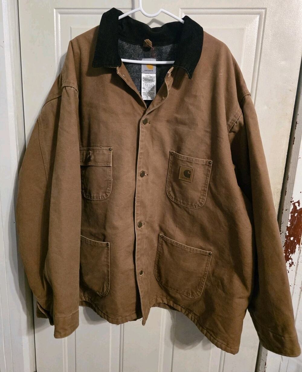 Vintage Carhartt Trucker Jacket Mens 4XL Blanket Lined Tan Beige Barn Coat 2009